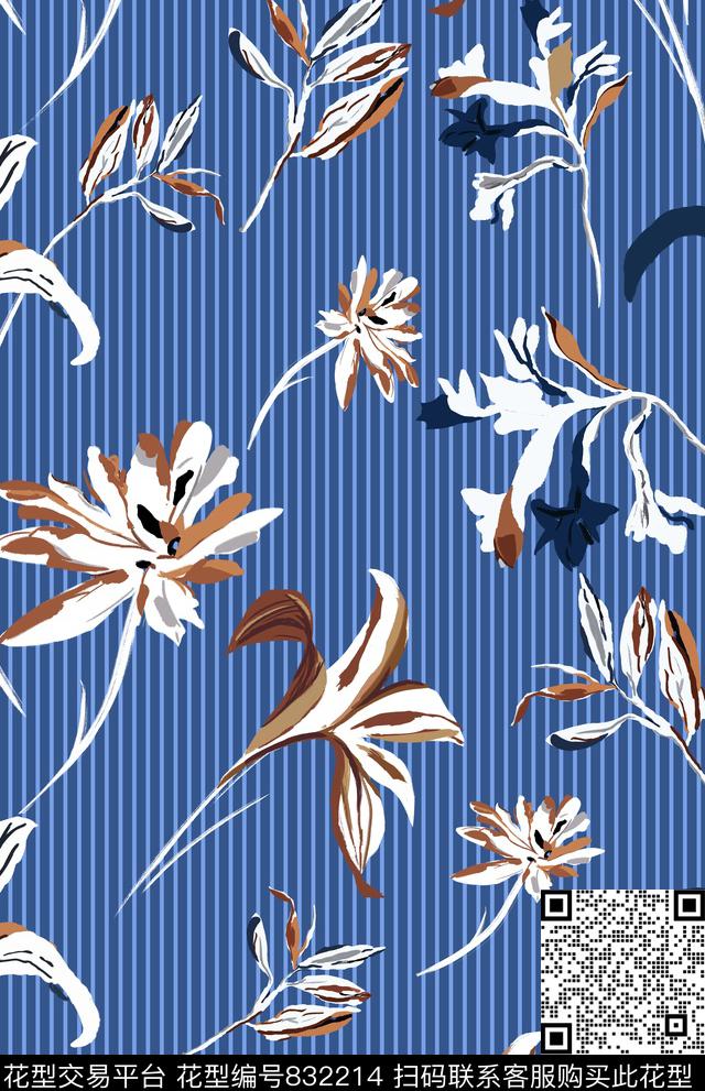 花卉涂鸦植物涂鸦叶子涂鸦传统印花华亿平台下载（图片编号: 832214） - 瓦栏（Walan）