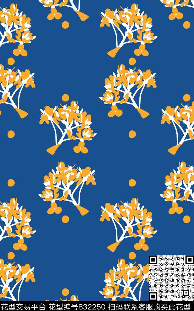 圆点大花花卉传统印花华亿平台下载（图片编号: 832250） - 瓦栏（Walan）