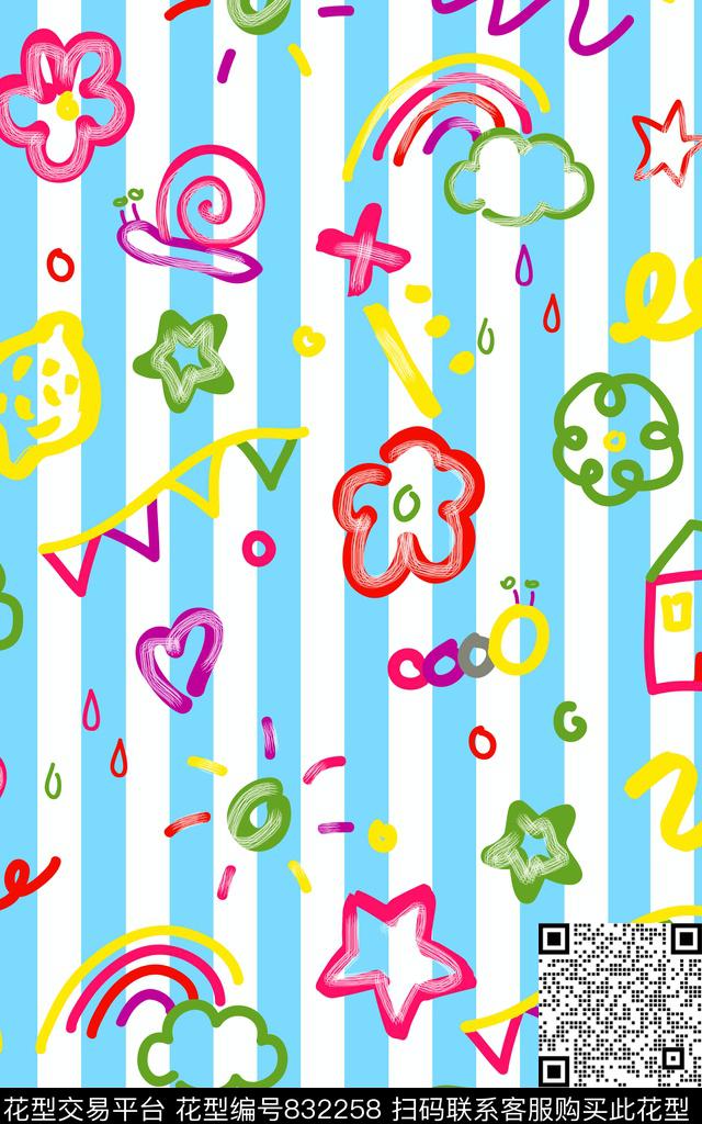 条纹植物花卉传统印花华亿平台下载（图片编号: 832258） - 瓦栏（Walan）