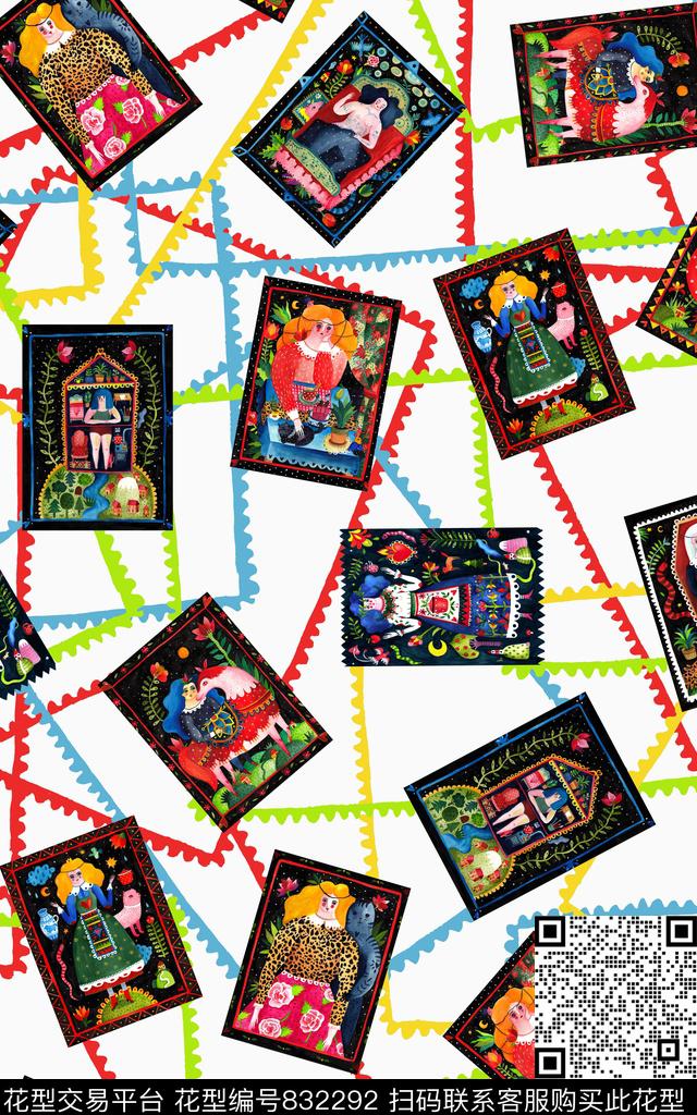 趣味卡通几何数码印花华亿平台下载（图片编号: 832292） - 瓦栏（Walan）