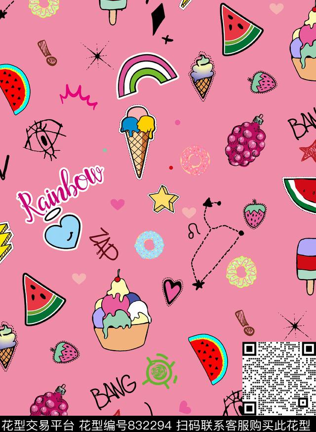 卡通水果西瓜传统印花华亿平台下载（图片编号: 832294） - 瓦栏（Walan）