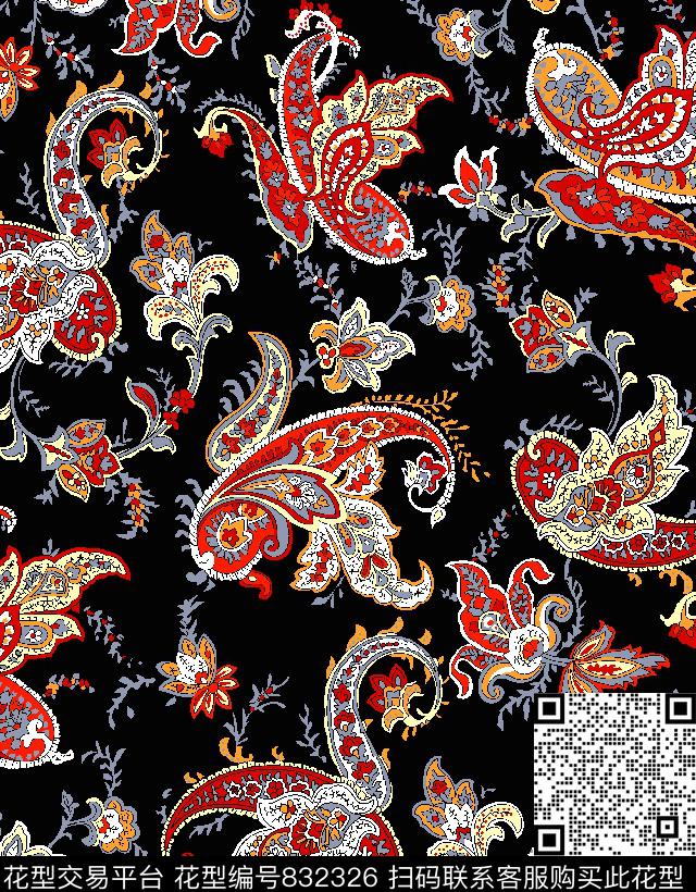 腰果火腿花佩斯利传统印花华亿平台下载（图片编号: 832326） - 瓦栏（Walan）