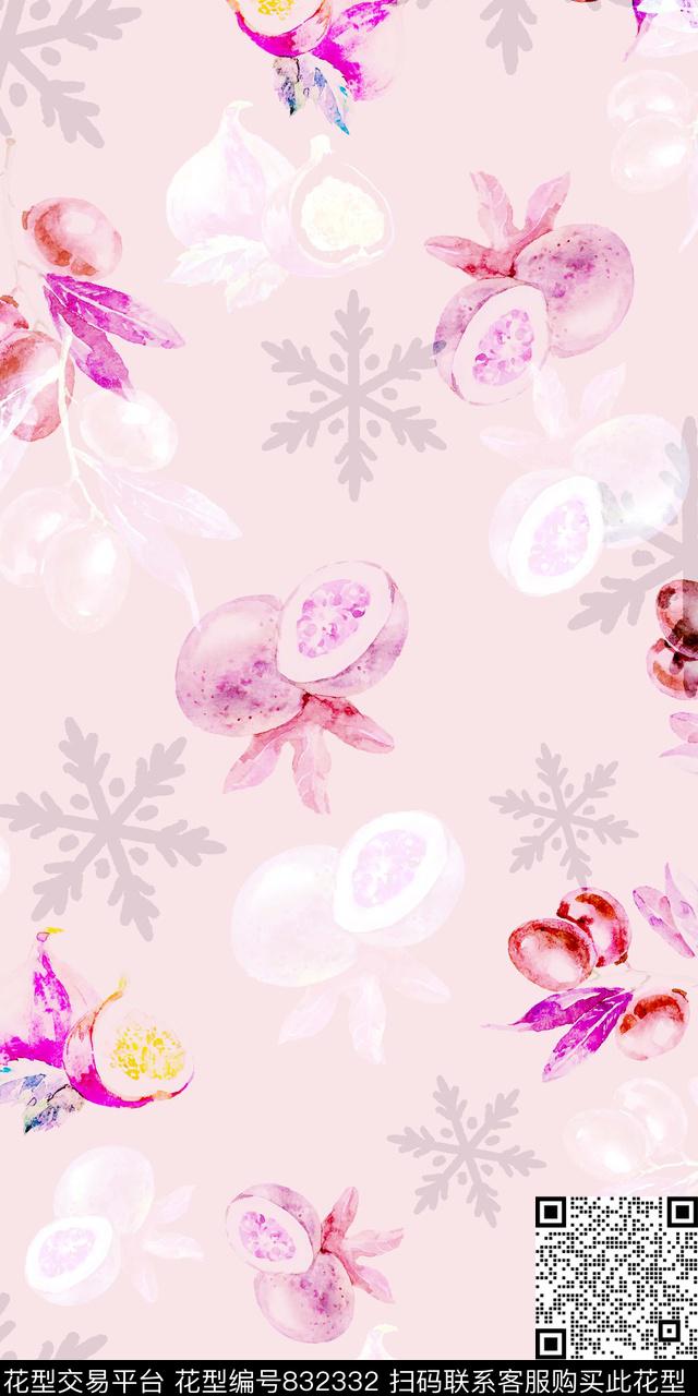 乱花西梅枝无花果枝数码印花华亿平台下载（图片编号: 832332） - 瓦栏（Walan）