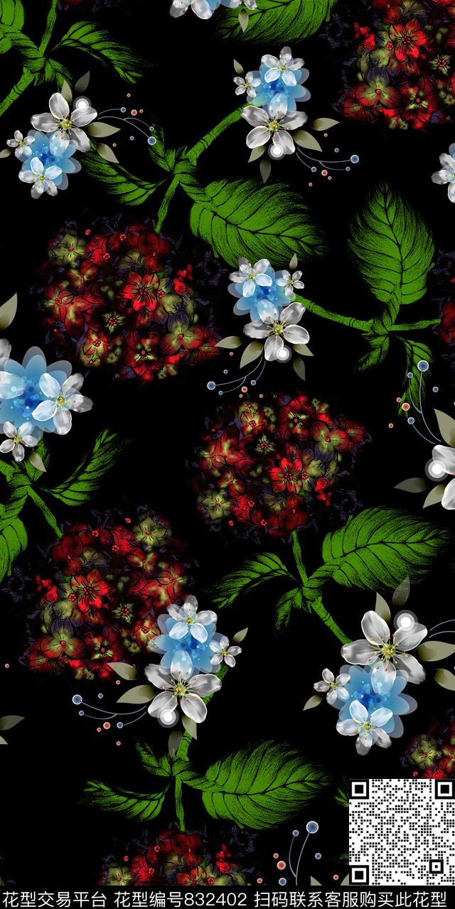 碎花水彩花卉乱花数码印花华亿平台下载（图片编号: 832402） - 瓦栏（Walan）