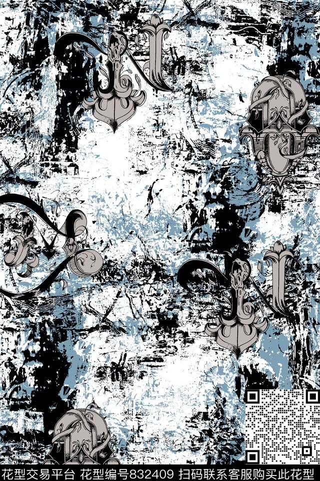 抽象纹理艺术英文字男装夹克华亿平台传统印花华亿平台下载（图片编号: 832409） - 瓦栏（Walan）