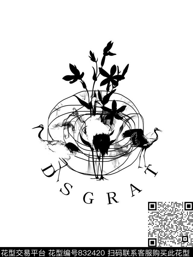 白鹤草线条传统印花华亿平台下载（图片编号: 832420） - 瓦栏（Walan）