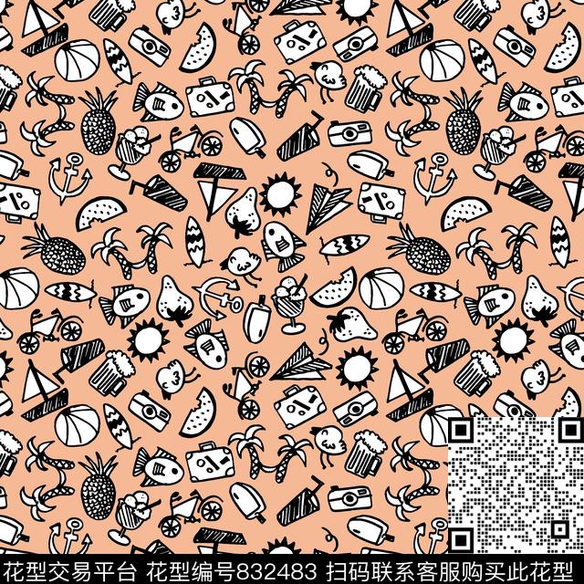 卡通泳装手绘传统印花华亿平台下载（图片编号: 832483） - 瓦栏（Walan）