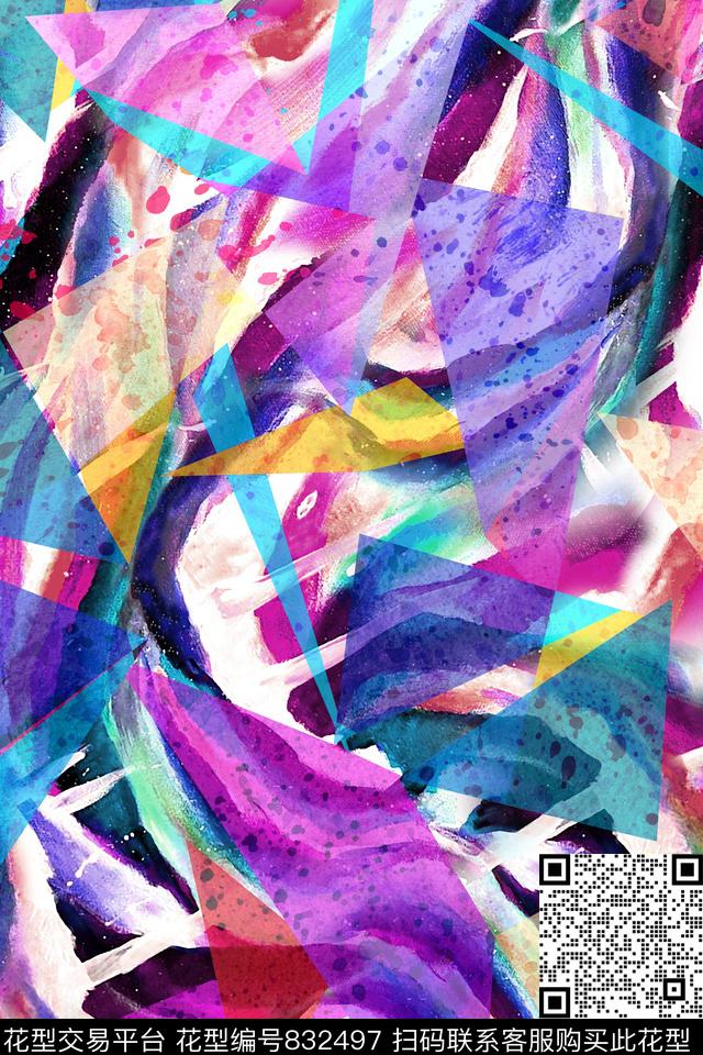 几何油画手绘数码印花华亿平台下载（图片编号: 832497） - 瓦栏（Walan）