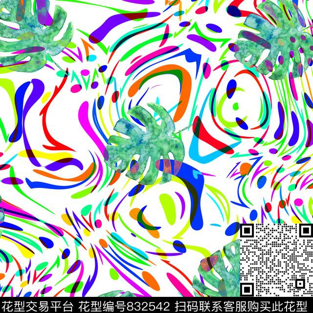 彩浪几何热带数码印花华亿平台下载（图片编号: 832542） - 瓦栏（Walan）