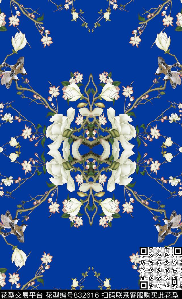 乱花大花鸟数码印花华亿平台下载（图片编号: 832616） - 瓦栏（Walan）