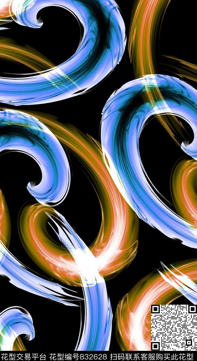 不规则几何抽象圆圈数码印花华亿平台下载（图片编号: 832628） - 瓦栏（Walan）