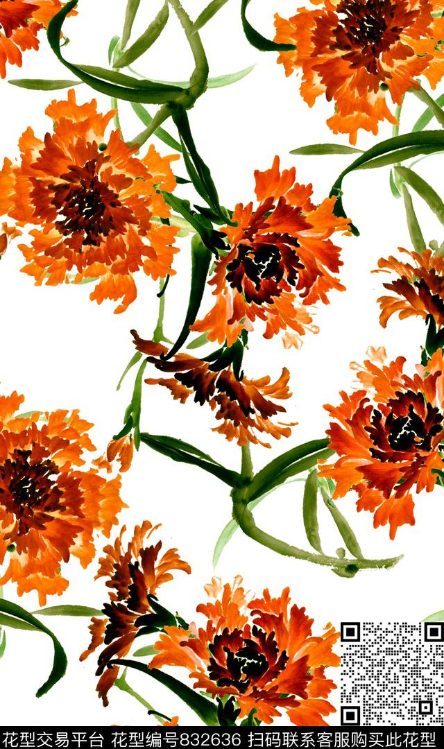 乱花大花花朵数码印花华亿平台下载（图片编号: 832636） - 瓦栏（Walan）