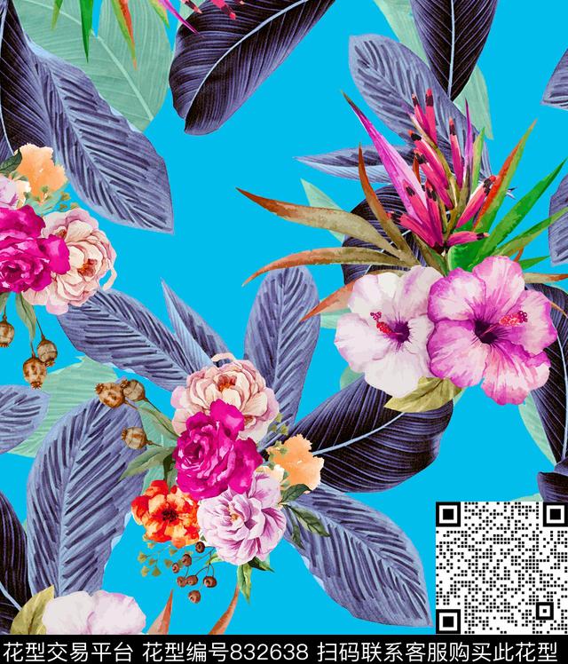 乱花大花鸟数码印花华亿平台下载（图片编号: 832638） - 瓦栏（Walan）