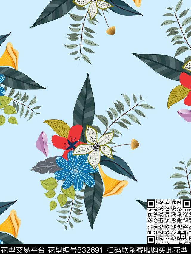 时尚女装华亿平台抽象数码印花华亿平台下载（图片编号: 832691） - 瓦栏（Walan）