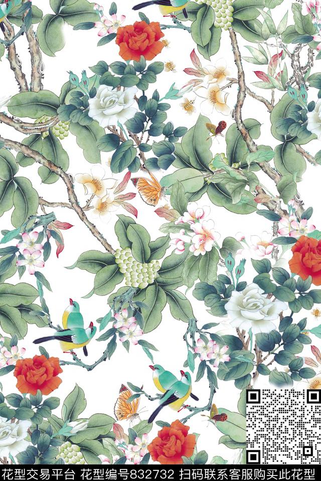 花朵花鸟花卉数码印花华亿平台下载（图片编号: 832732） - 瓦栏（Walan）