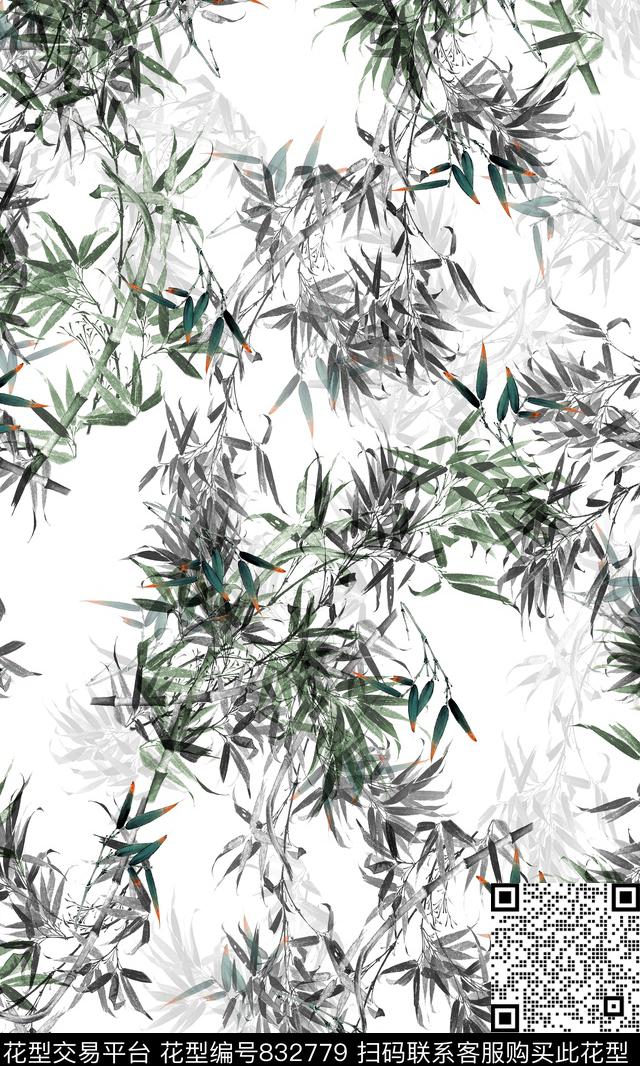 中国风女装竹叶数码印花华亿平台下载（图片编号: 832779） - 瓦栏（Walan）