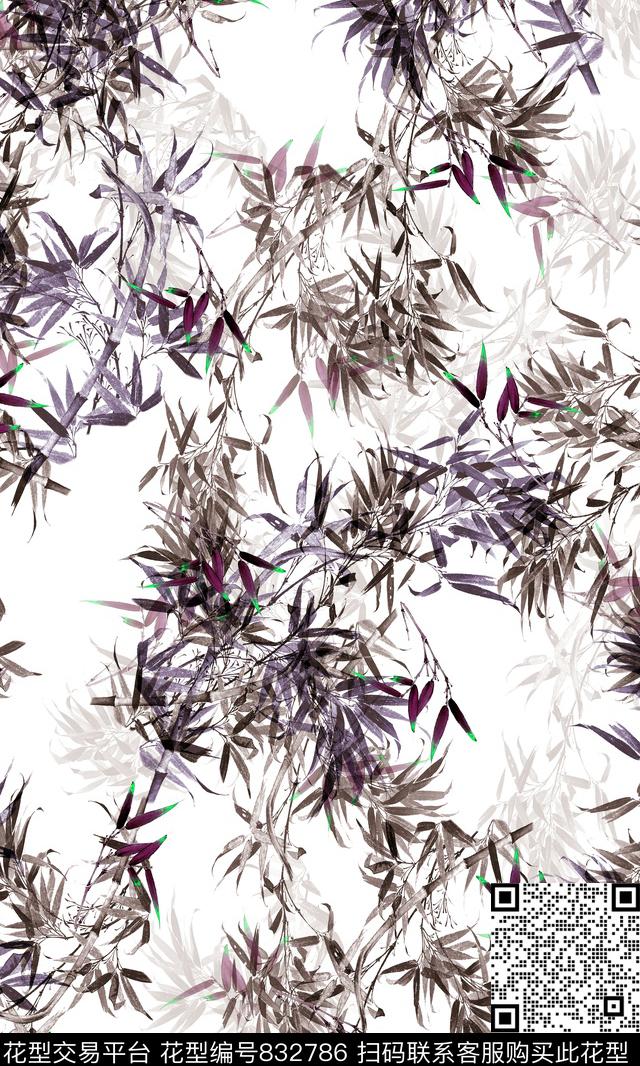 中国风女装竹叶数码印花华亿平台下载（图片编号: 832786） - 瓦栏（Walan）