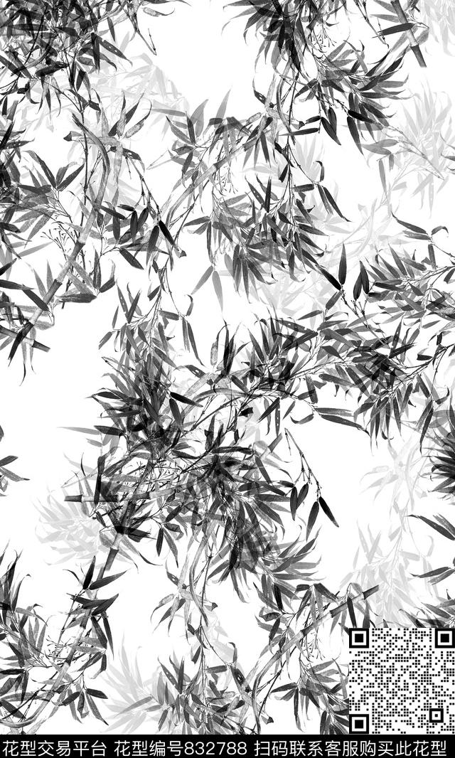 中国风女装竹叶数码印花华亿平台下载（图片编号: 832788） - 瓦栏（Walan）