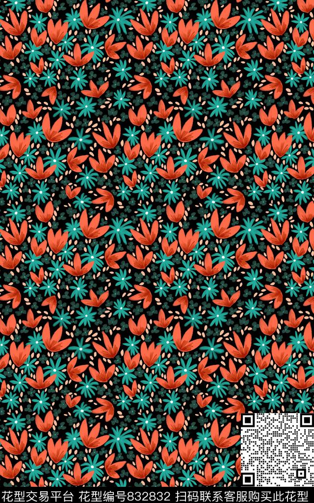 日韩清新风格小碎花手绘肌理传统印花华亿平台下载（图片编号: 832832） - 瓦栏（Walan）