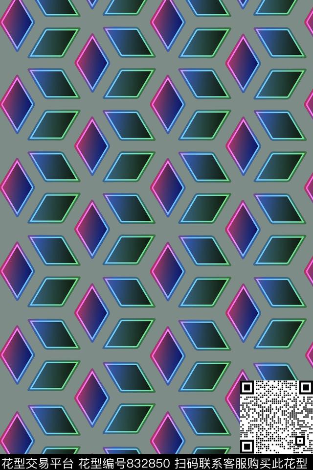 菱形几何色彩数码印花华亿平台下载（图片编号: 832850） - 瓦栏（Walan）