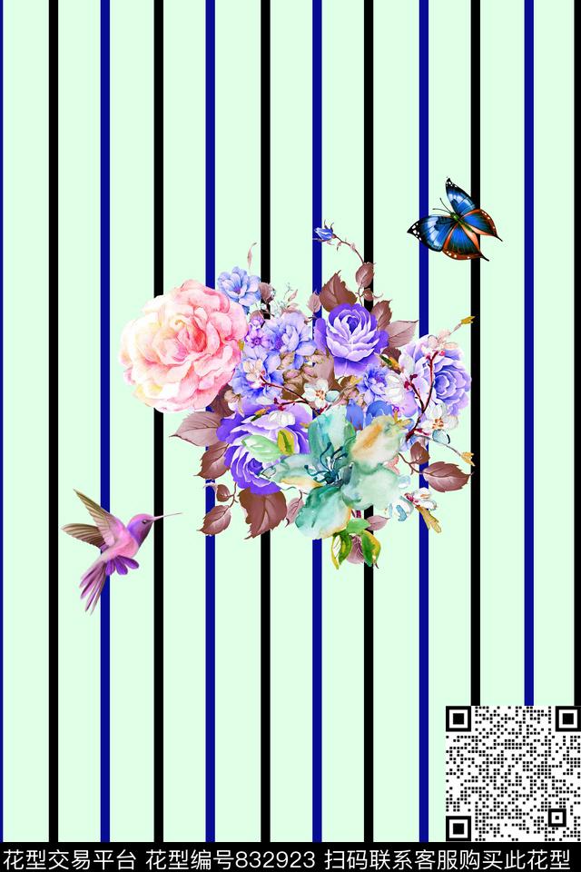 鸟玫瑰蝴蝶数码印花华亿平台下载（图片编号: 832923） - 瓦栏（Walan）