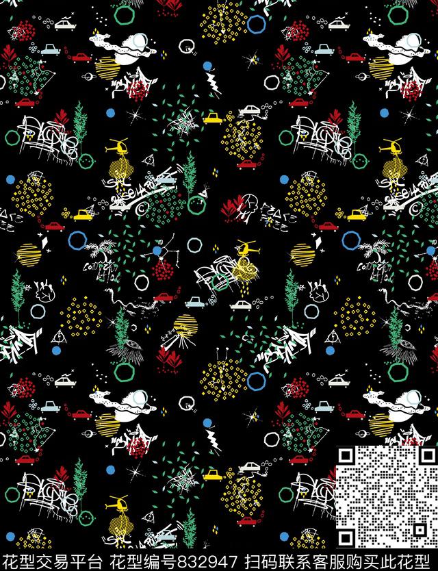 漫画卡通趣味插画传统印花华亿平台下载（图片编号: 832947） - 瓦栏（Walan）