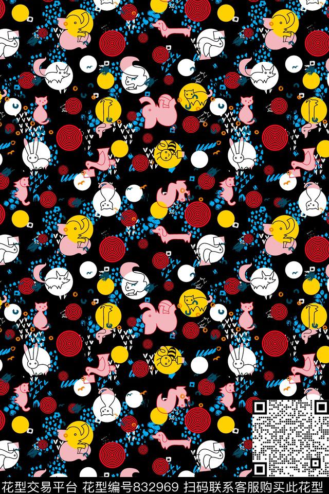 卡通趣味插画几何抽象传统印花华亿平台下载（图片编号: 832969） - 瓦栏（Walan）