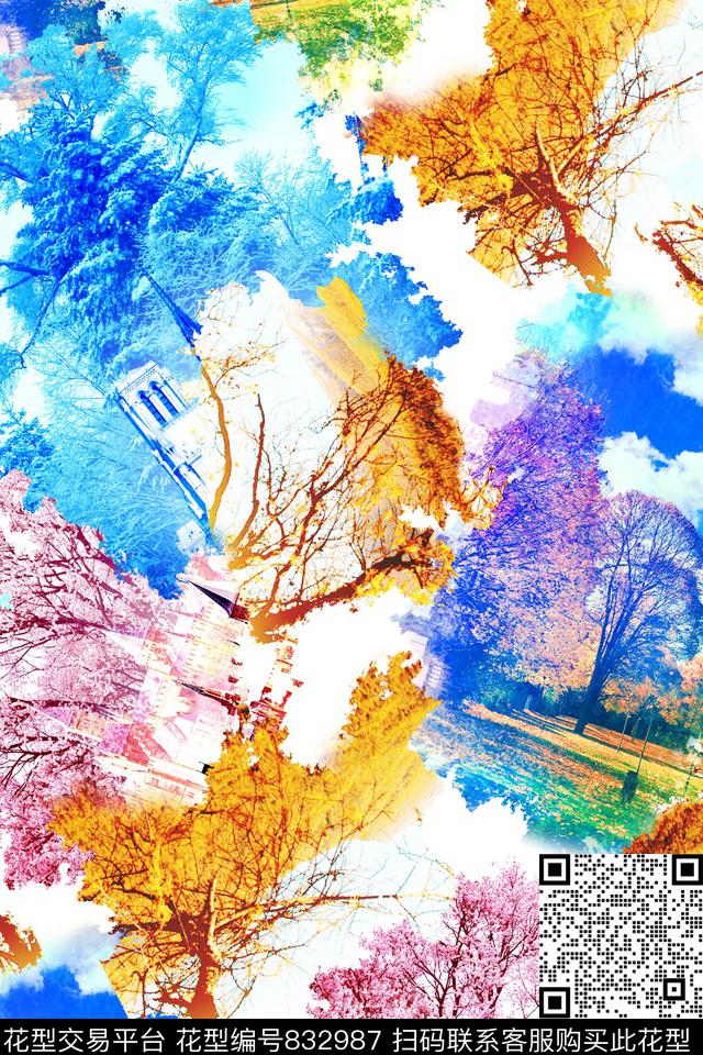 风景树木迷彩数码印花华亿平台下载（图片编号: 832987） - 瓦栏（Walan）
