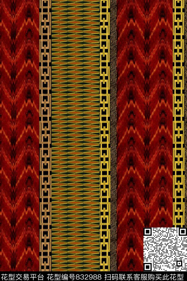 民族风条纹花纹数码印花华亿平台下载（图片编号: 832988） - 瓦栏（Walan）