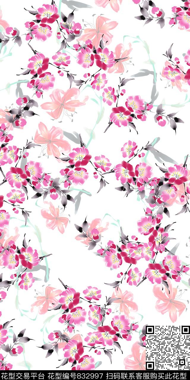 花卉乱花满版花数码印花华亿平台下载（图片编号: 832997） - 瓦栏（Walan）