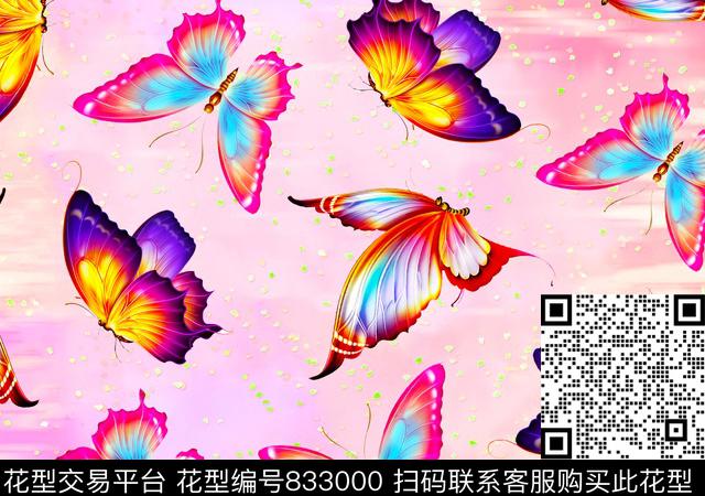 云纹色块蝴蝶数码印花华亿平台下载（图片编号: 833000） - 瓦栏（Walan）