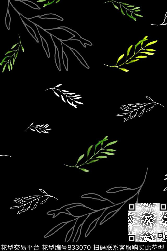 白色叶子热带数码印花华亿平台下载（图片编号: 833070） - 瓦栏（Walan）