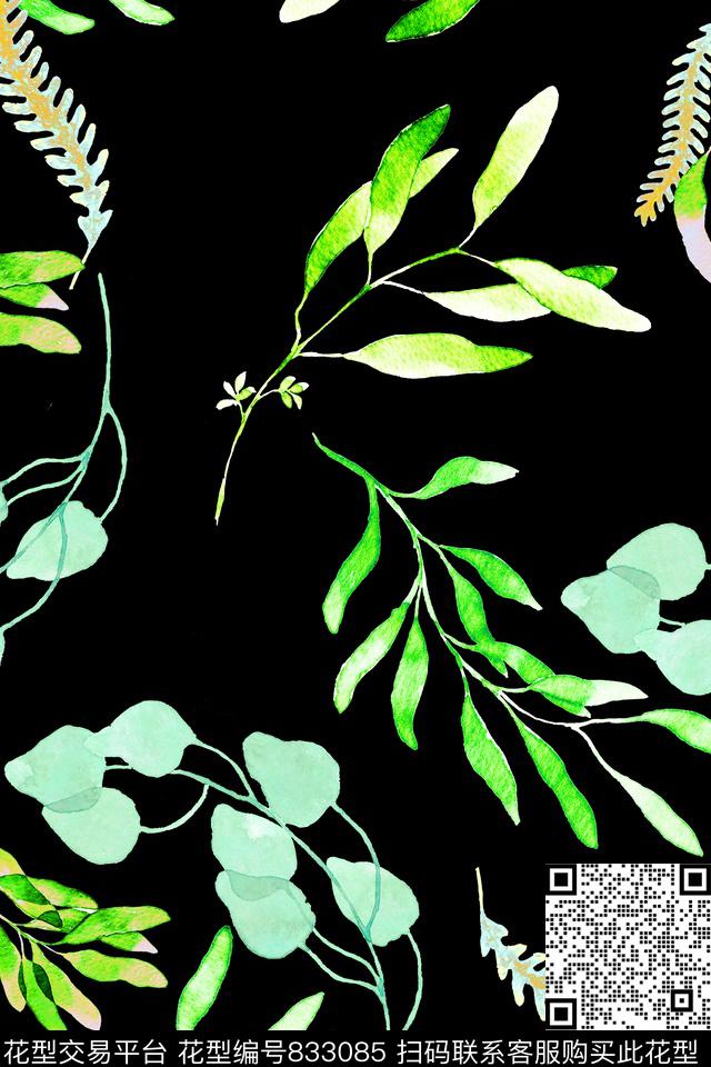 树叶热带风景数码印花华亿平台下载（图片编号: 833085） - 瓦栏（Walan）