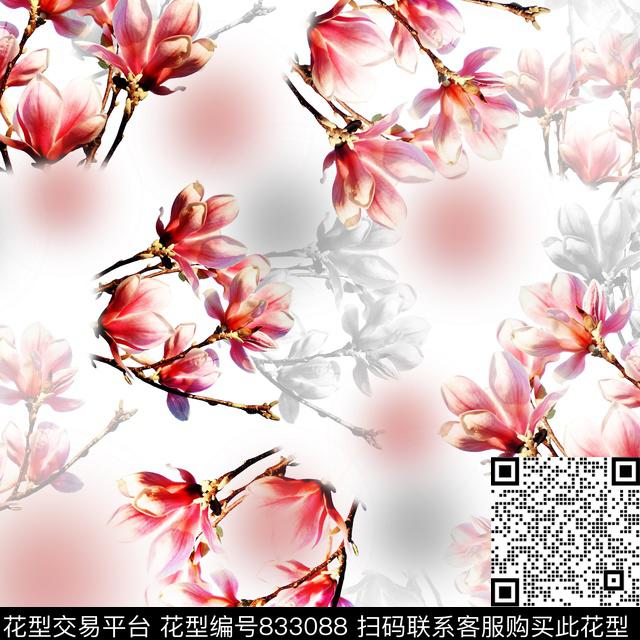 玉兰花花卉中国风数码印花华亿平台下载（图片编号: 833088） - 瓦栏（Walan）