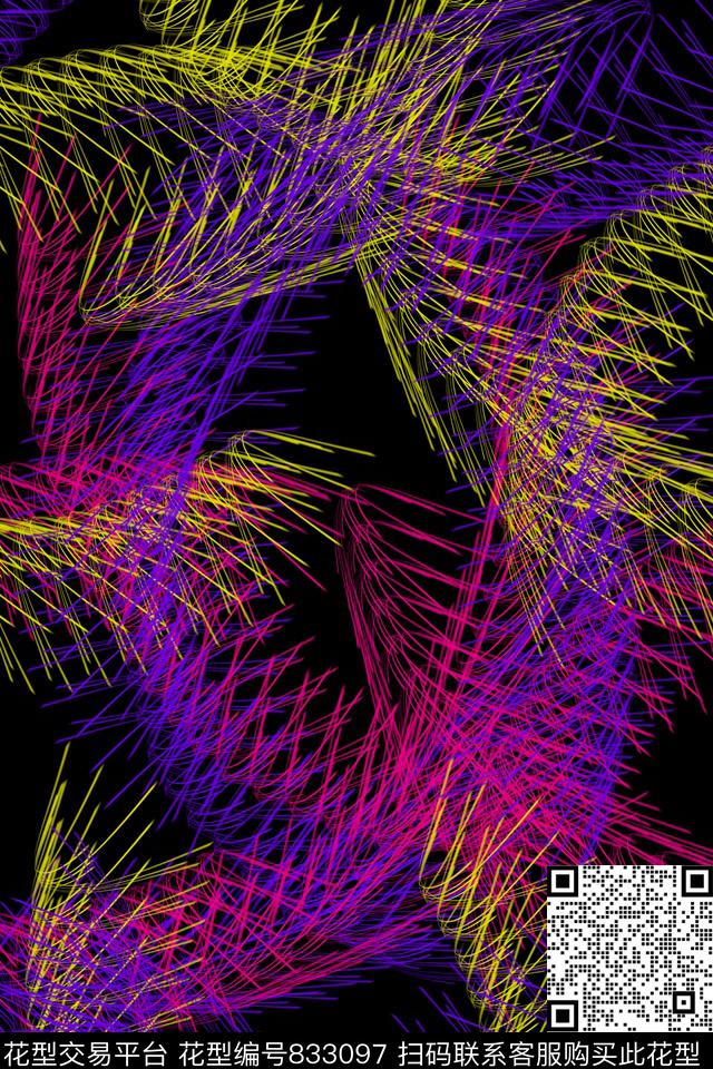 趣味笔刷线条数码印花华亿平台下载（图片编号: 833097） - 瓦栏（Walan）