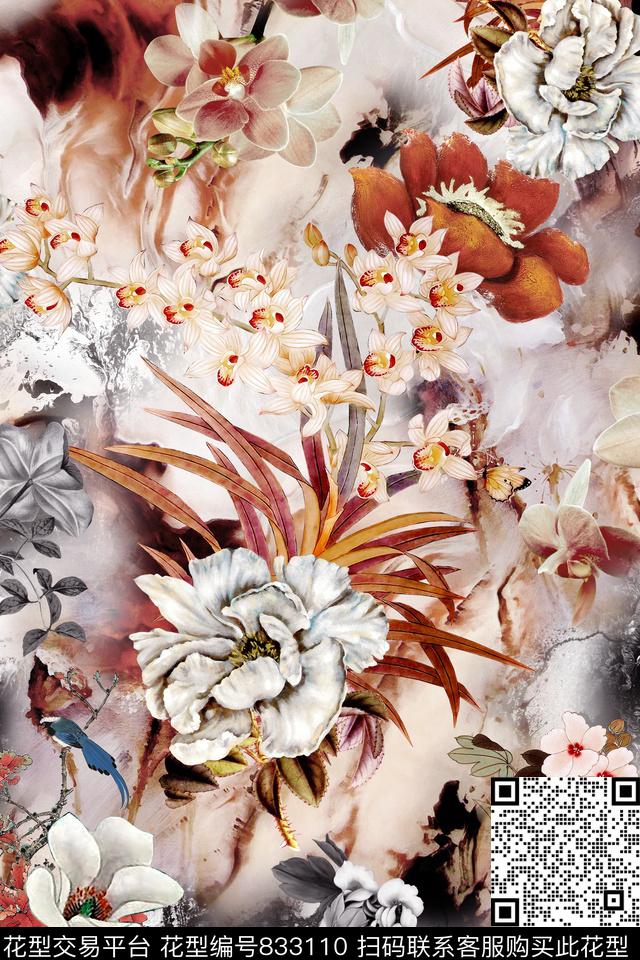花卉肌理油画数码印花华亿平台下载（图片编号: 833110） - 瓦栏（Walan）