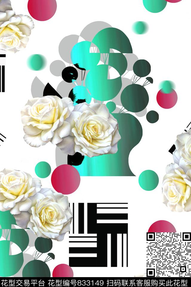 几何图案时尚活力波点花卉数码印花华亿平台下载（图片编号: 833149） - 瓦栏（Walan）