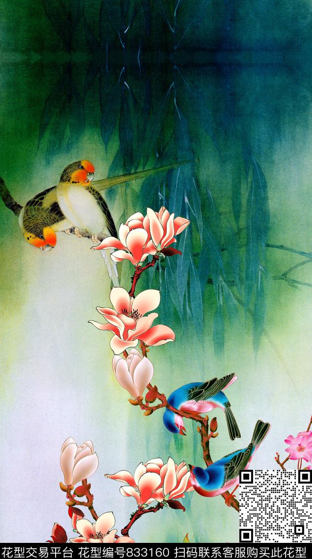 花鸟兰花花朵数码印花华亿平台下载（图片编号: 833160） - 瓦栏（Walan）