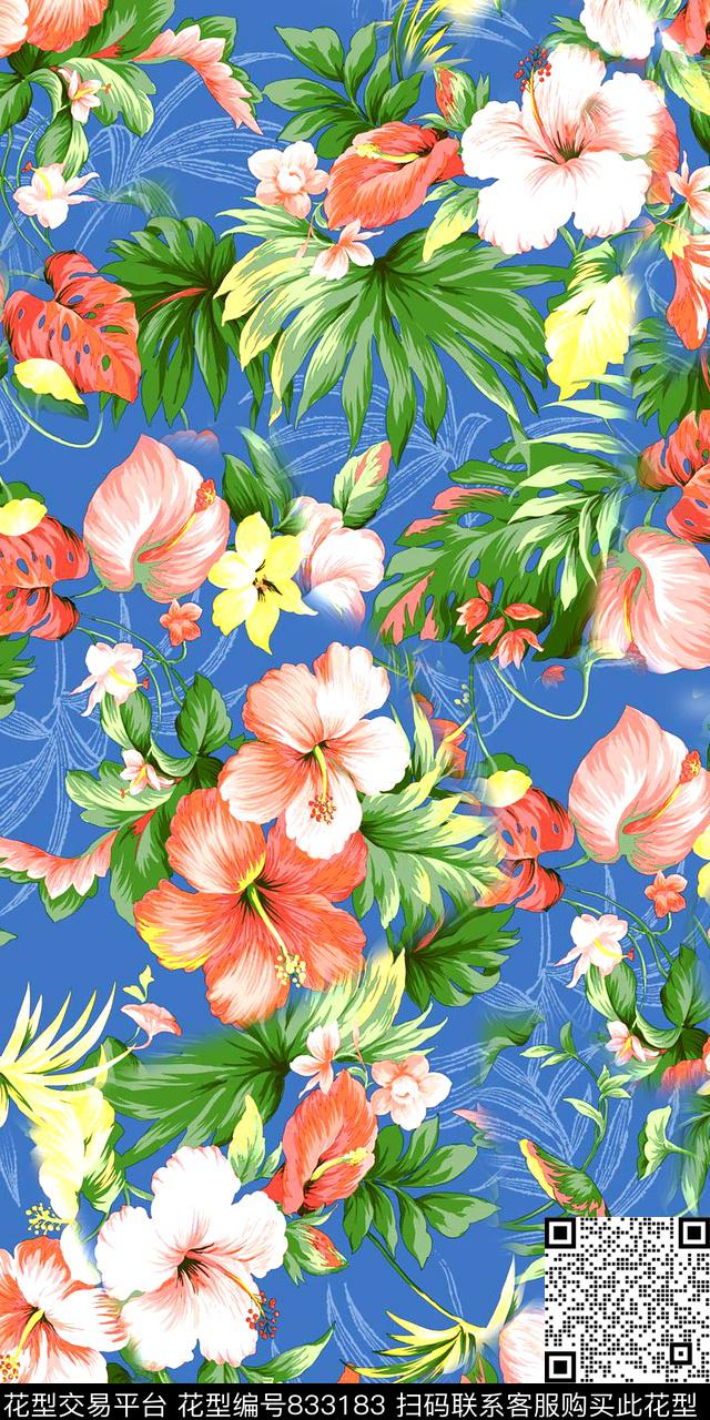 小碎花花卉热带植物数码印花华亿平台下载（图片编号: 833183） - 瓦栏（Walan）