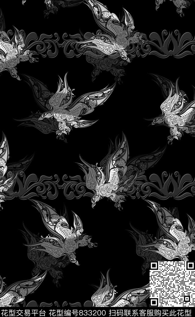 男装鸟抽象数码印花华亿平台下载（图片编号: 833200） - 瓦栏（Walan）