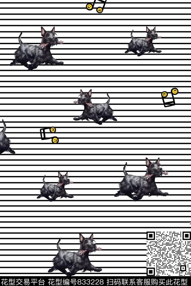小狗条文音符数码印花华亿平台下载（图片编号: 833228） - 瓦栏（Walan）