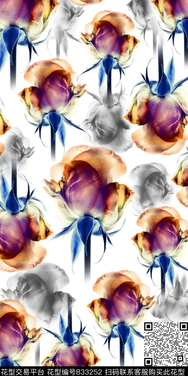 数码花卉水彩数码印花华亿平台下载（图片编号: 833252） - 瓦栏（Walan）