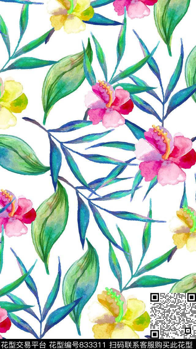 花鸟花瓣大花数码印花华亿平台下载（图片编号: 833311） - 瓦栏（Walan）