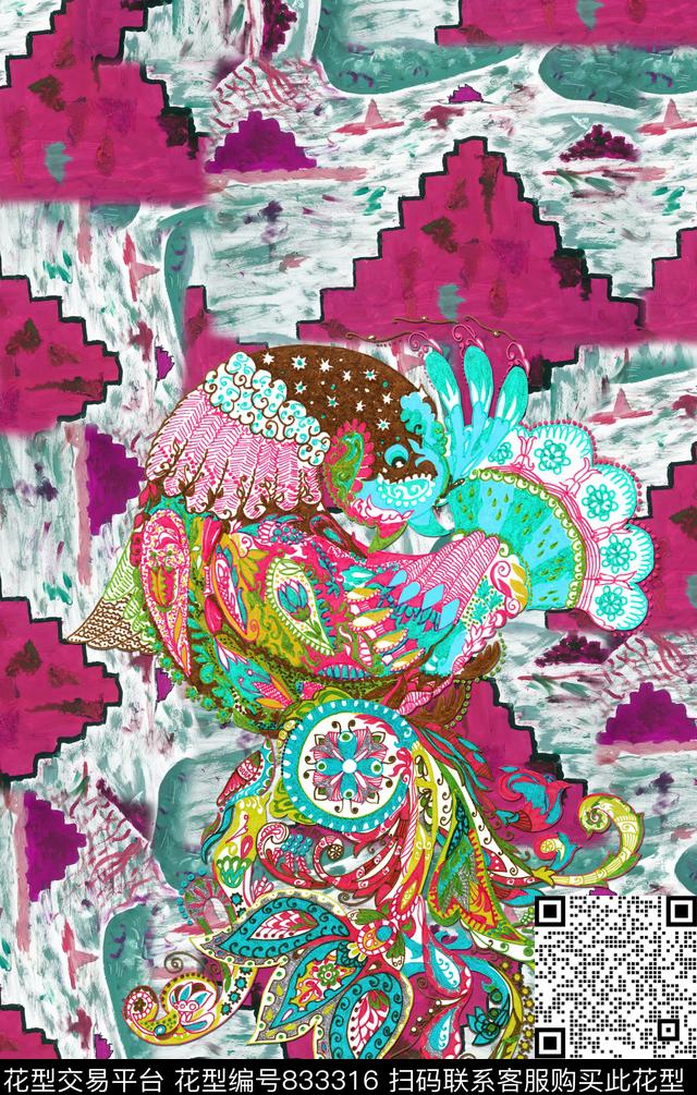 涂鸦色块花纹数码印花华亿平台下载（图片编号: 833316） - 瓦栏（Walan）