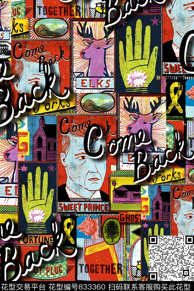 抽象人物油画数码印花华亿平台下载（图片编号: 833360） - 瓦栏（Walan）