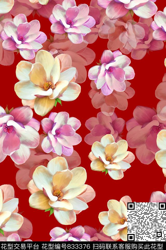 玫瑰乱花大花数码印花华亿平台下载（图片编号: 833376） - 瓦栏（Walan）