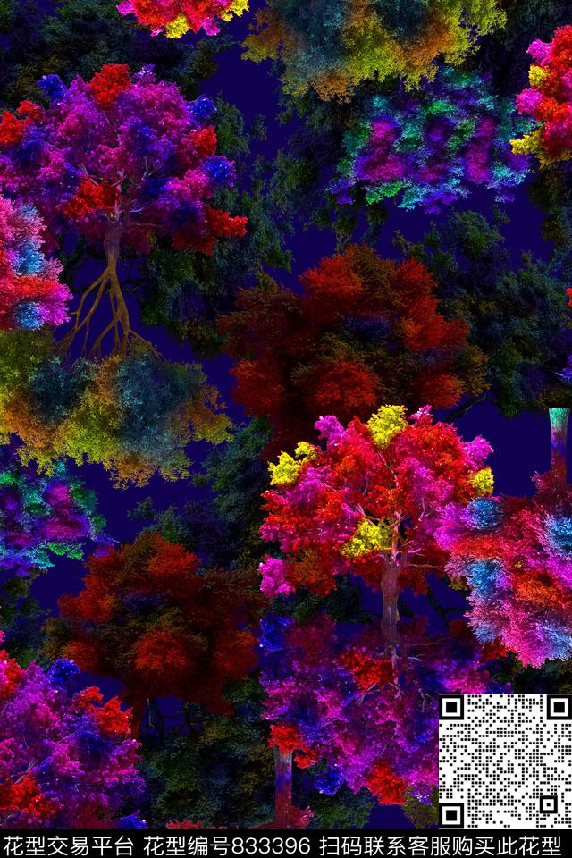 花卉中国风抽象数码印花华亿平台下载（图片编号: 833396） - 瓦栏（Walan）