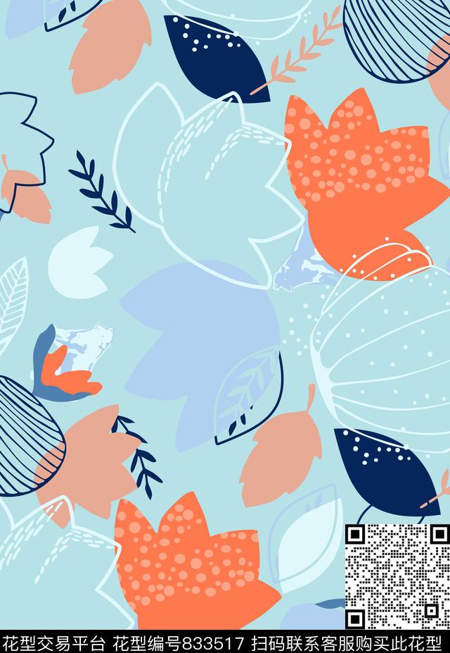 大花北欧风色块传统印花华亿平台下载（图片编号: 833517） - 瓦栏（Walan）