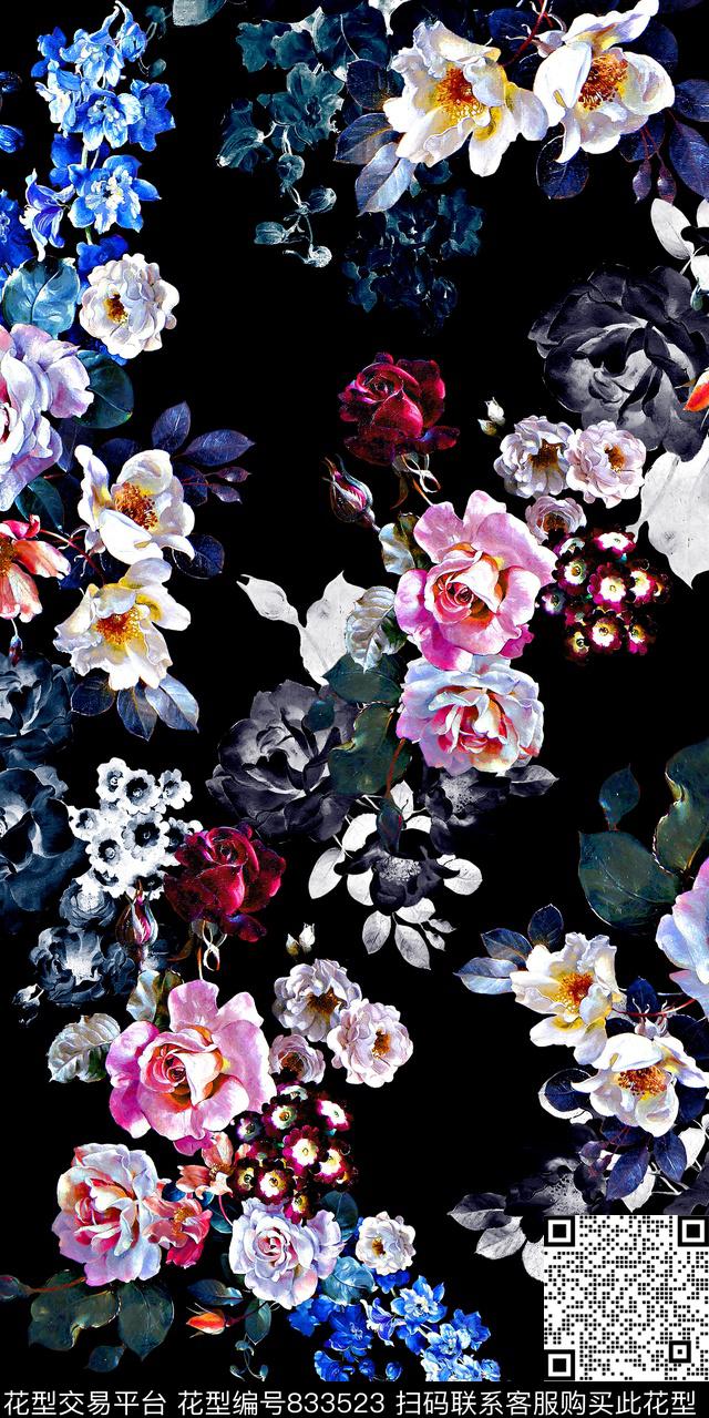 花卉满版创意数码印花华亿平台下载（图片编号: 833523） - 瓦栏（Walan）