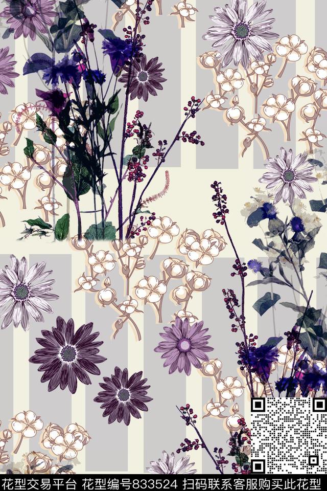抽象肌理花卉植物纹数码印花华亿平台下载（图片编号: 833524） - 瓦栏（Walan）
